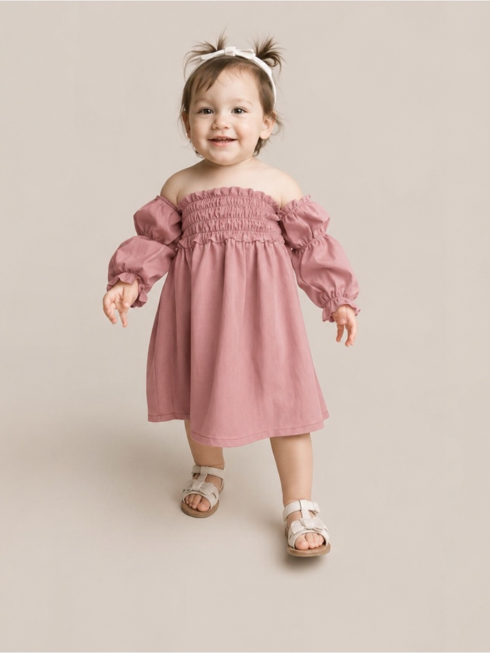 Bailey’s Blossoms Toddler Girls Dusty Rose Pink Smocked Puff Sleeve Dress